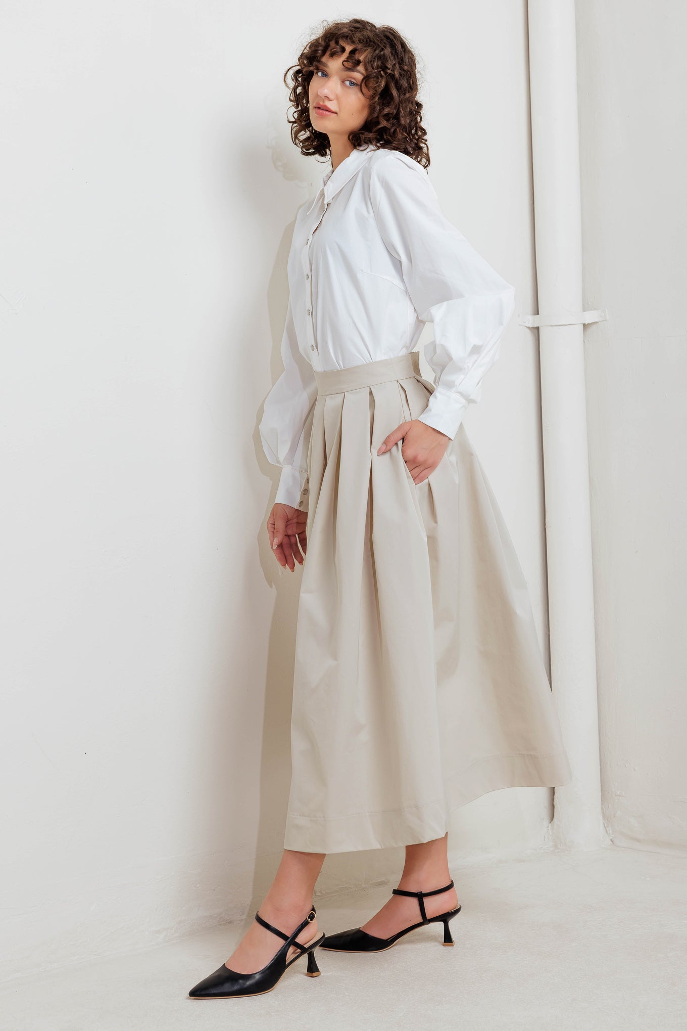 SOFT POEM WOVEN FULL MIDI SKIRT Flying Tomato
